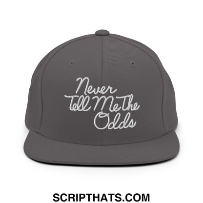Never Tell Me The Odds Embroidered Flat Bill Brim Snapback Hat Dark Grey