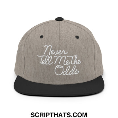 Never Tell Me The Odds Embroidered Flat Bill Brim Snapback Hat Heather Black