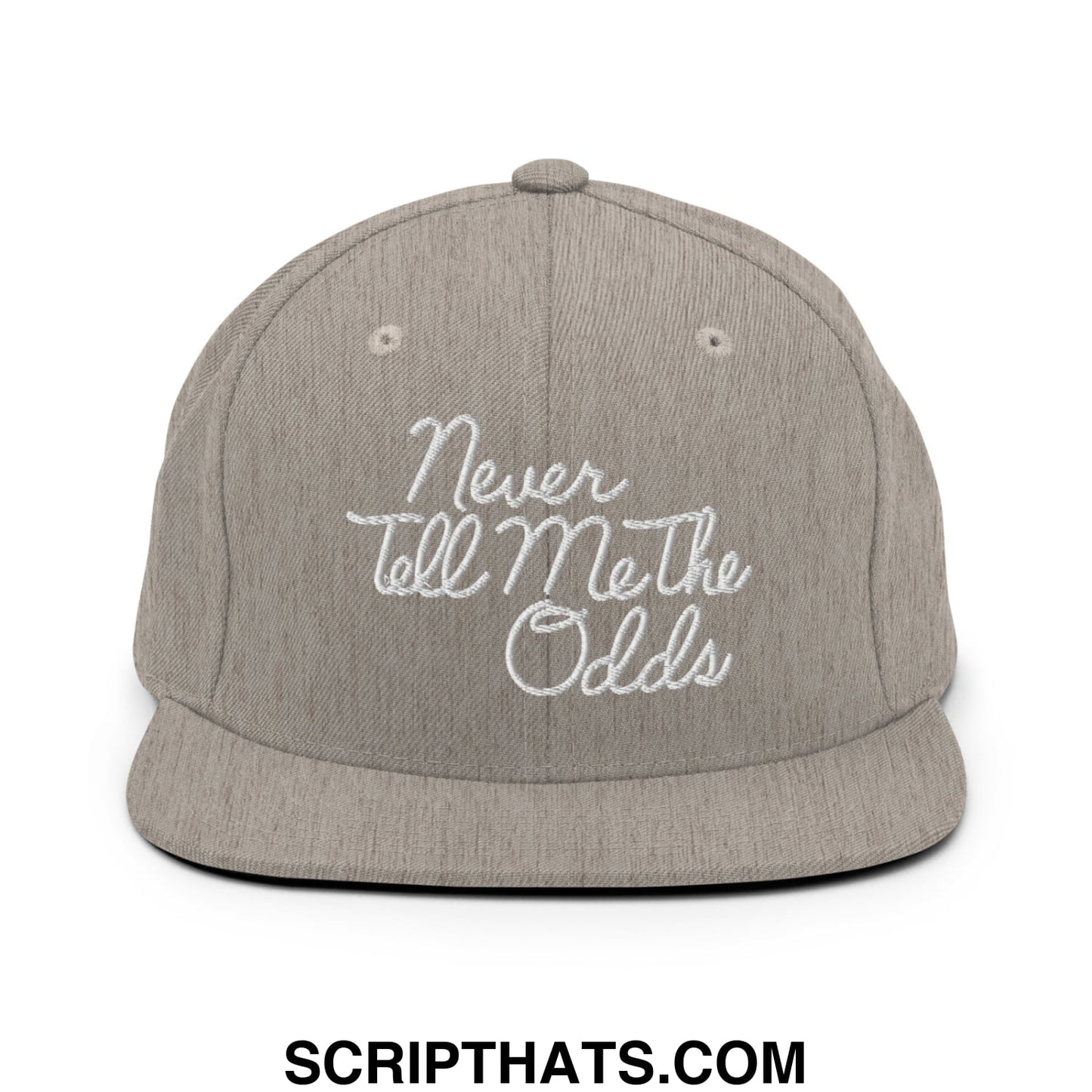 Never Tell Me The Odds Embroidered Flat Bill Brim Snapback Hat Heather Grey