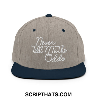 Never Tell Me The Odds Embroidered Flat Bill Brim Snapback Hat Heather Grey Navy