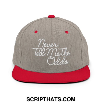 Never Tell Me The Odds Embroidered Flat Bill Brim Snapback Hat Heather Grey Red