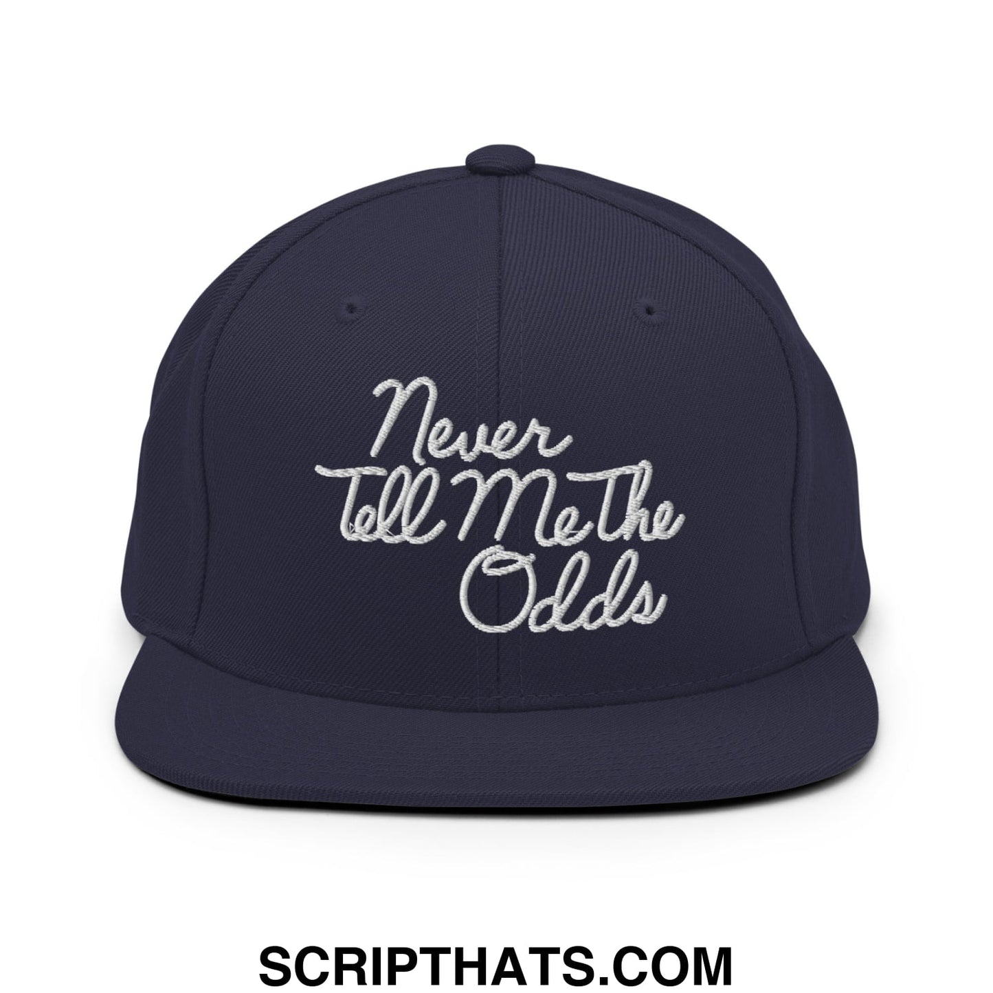 Never Tell Me The Odds Embroidered Flat Bill Brim Snapback Hat Navy