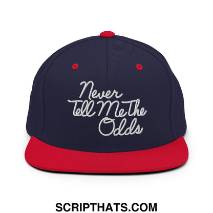 Never Tell Me The Odds Embroidered Flat Bill Brim Snapback Hat Navy Red