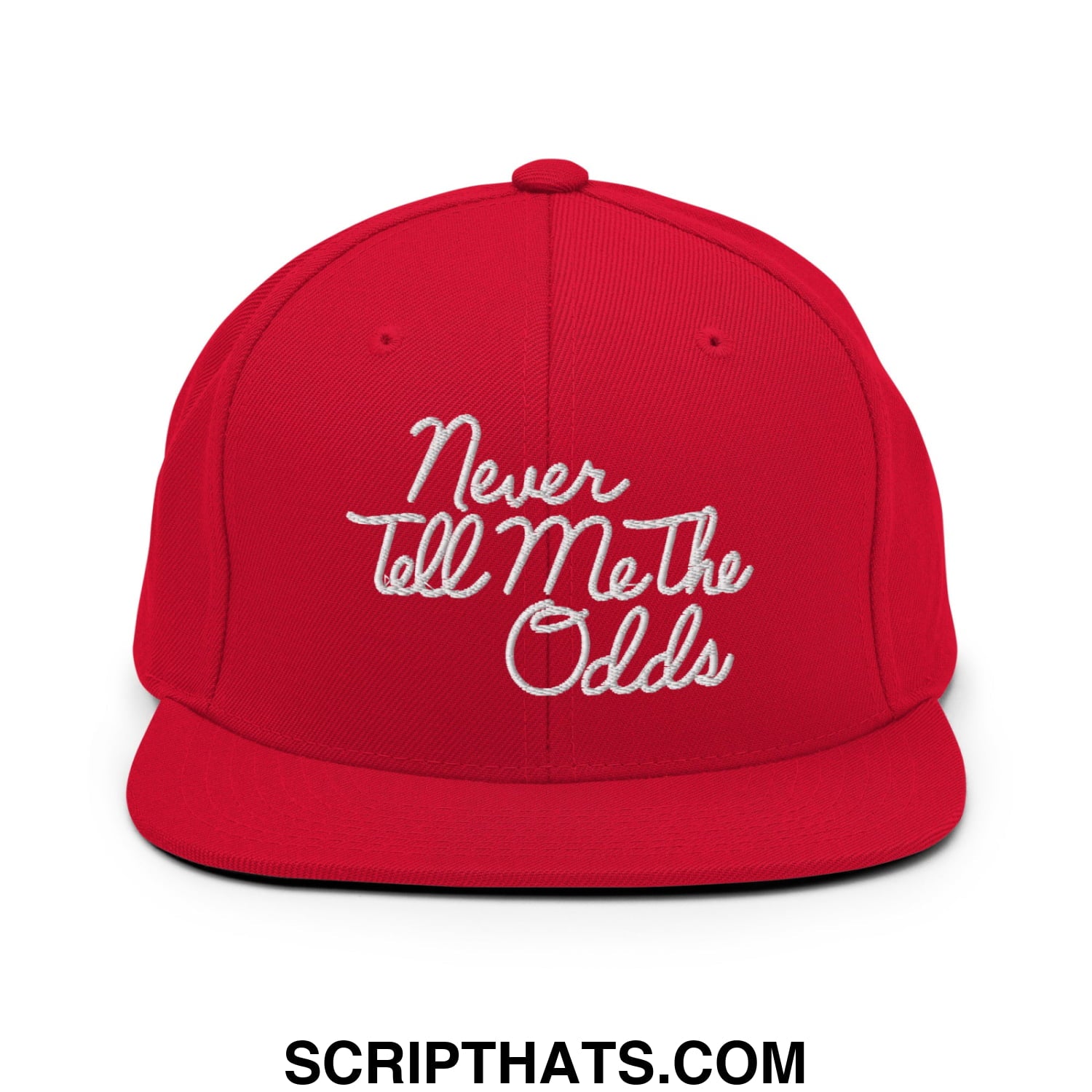 Never Tell Me The Odds Embroidered Flat Bill Brim Snapback Hat Red