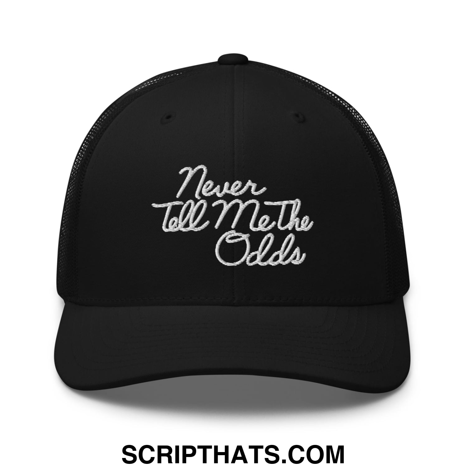 Never Tell Me The Odds Embroidered Mesh Trucker Hat Black