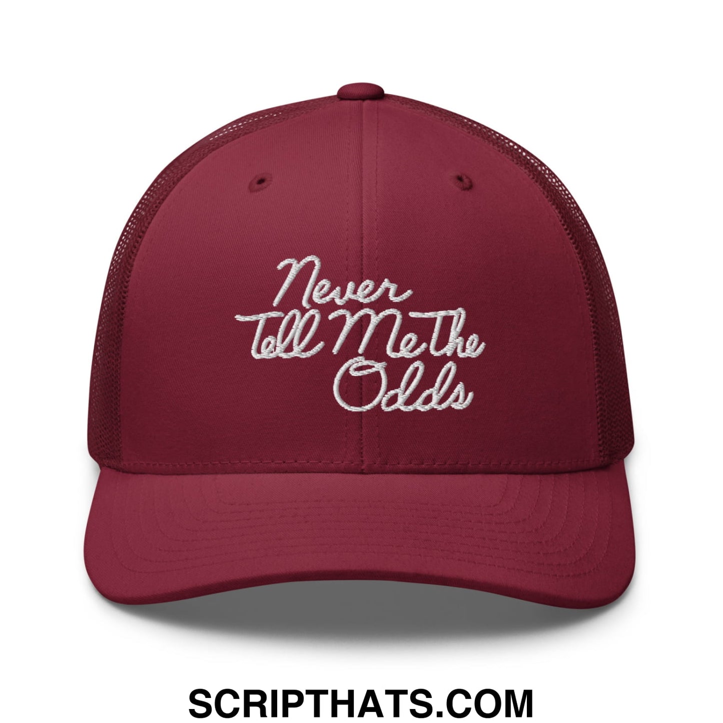 Never Tell Me The Odds Embroidered Mesh Trucker Hat Cranberry