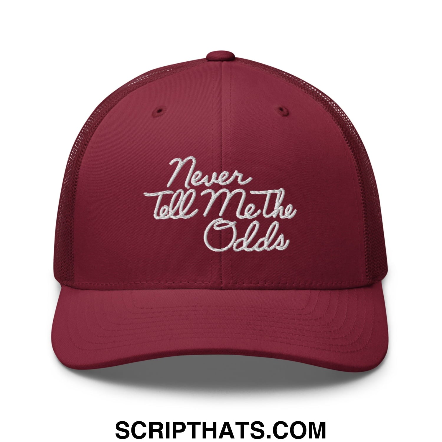 Never Tell Me The Odds Embroidered Mesh Trucker Hat Cranberry