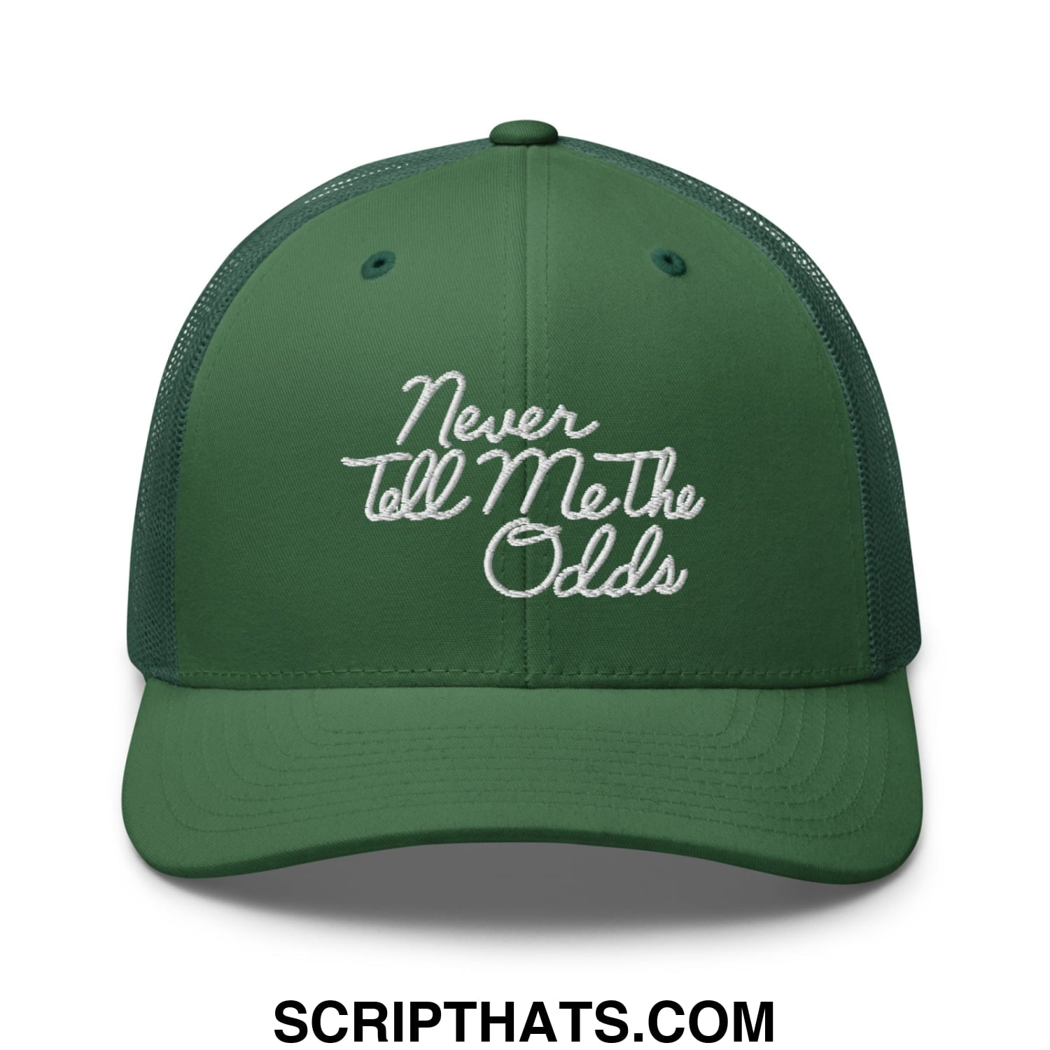 Never Tell Me The Odds Embroidered Mesh Trucker Hat Evergreen