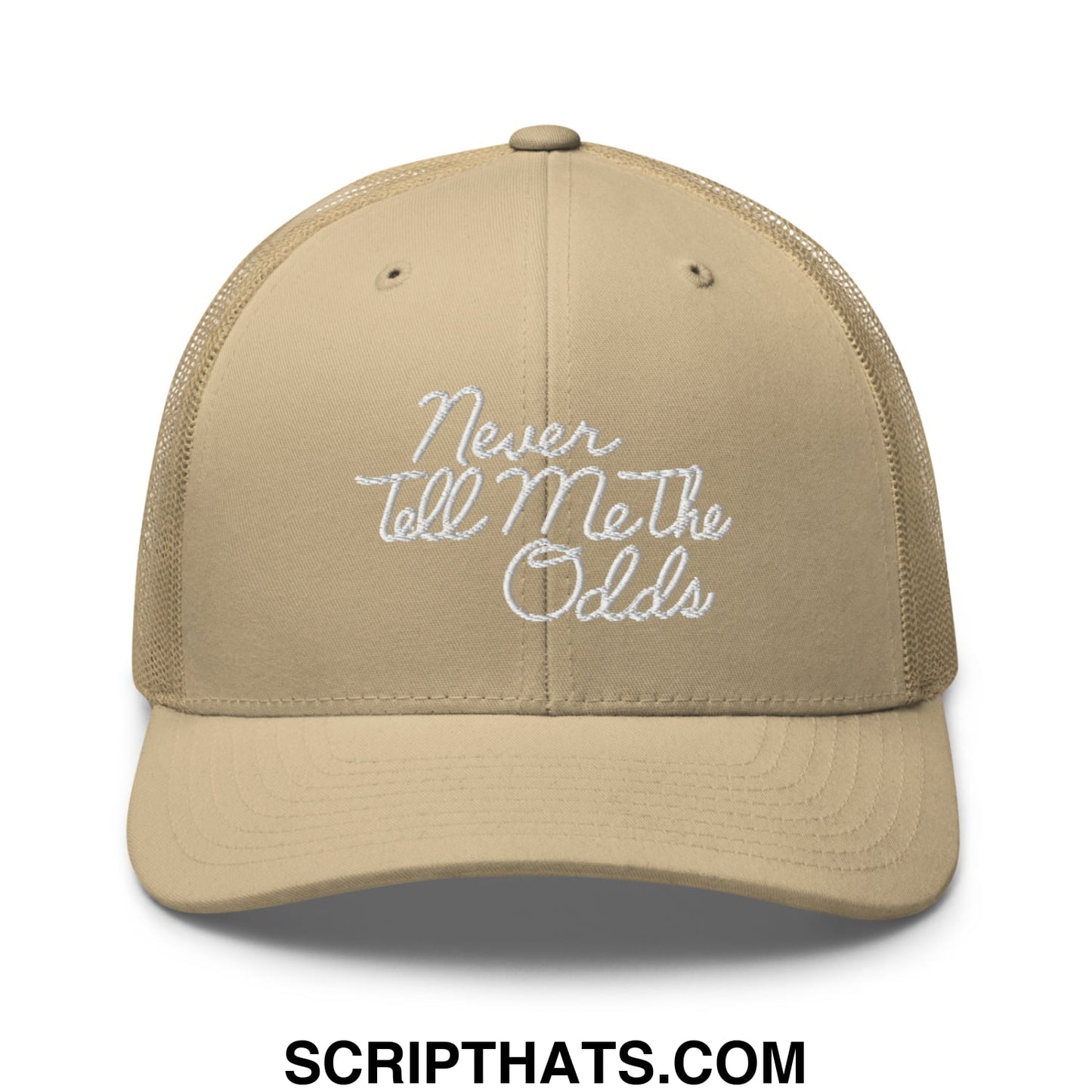 Never Tell Me The Odds Embroidered Mesh Trucker Hat Khaki