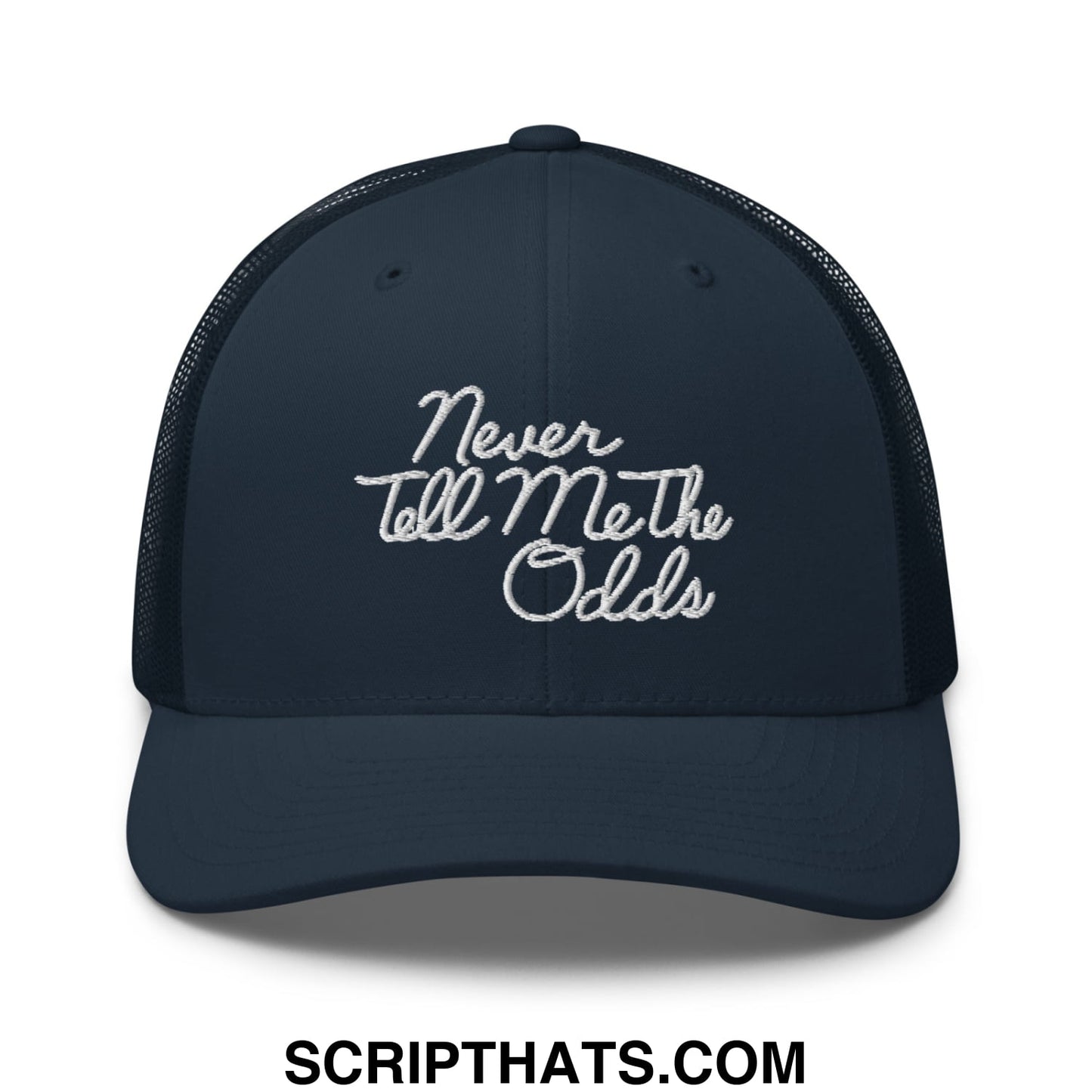 Never Tell Me The Odds Embroidered Mesh Trucker Hat Navy