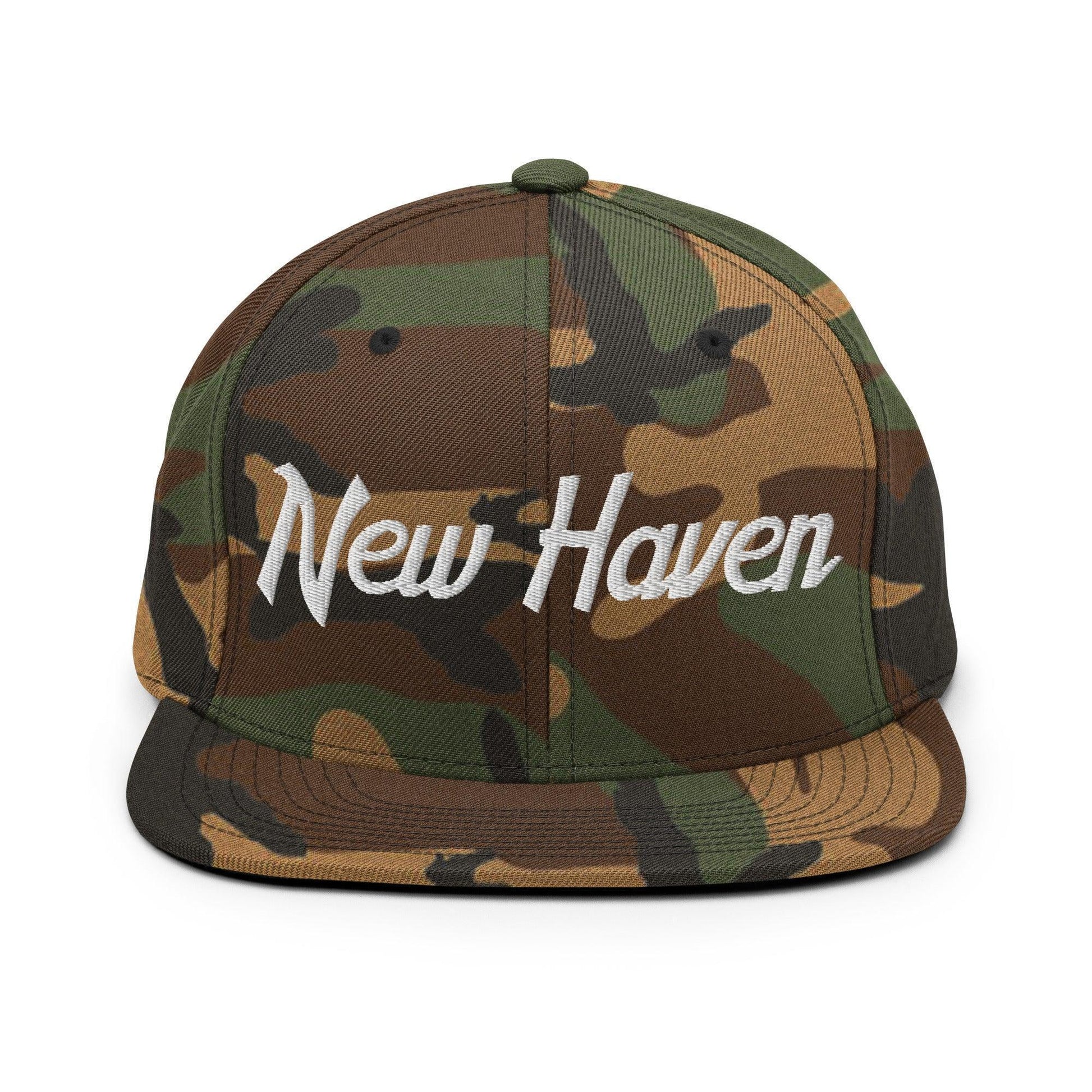 New Haven Script Snapback Hat Green Camo