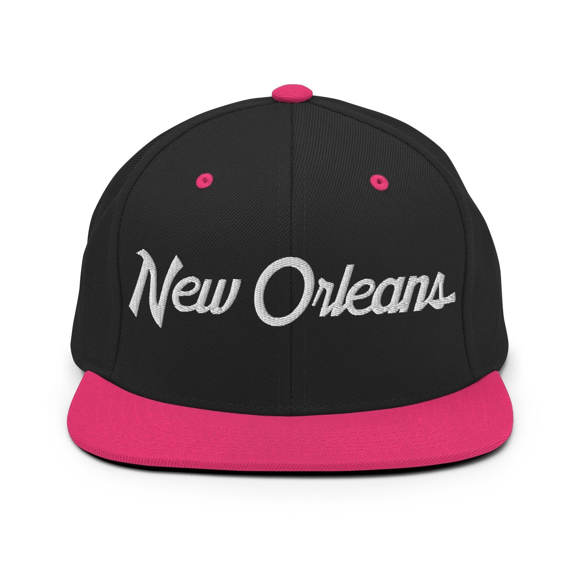 New Orleans Script Snapback Hat Black/ Neon Pink