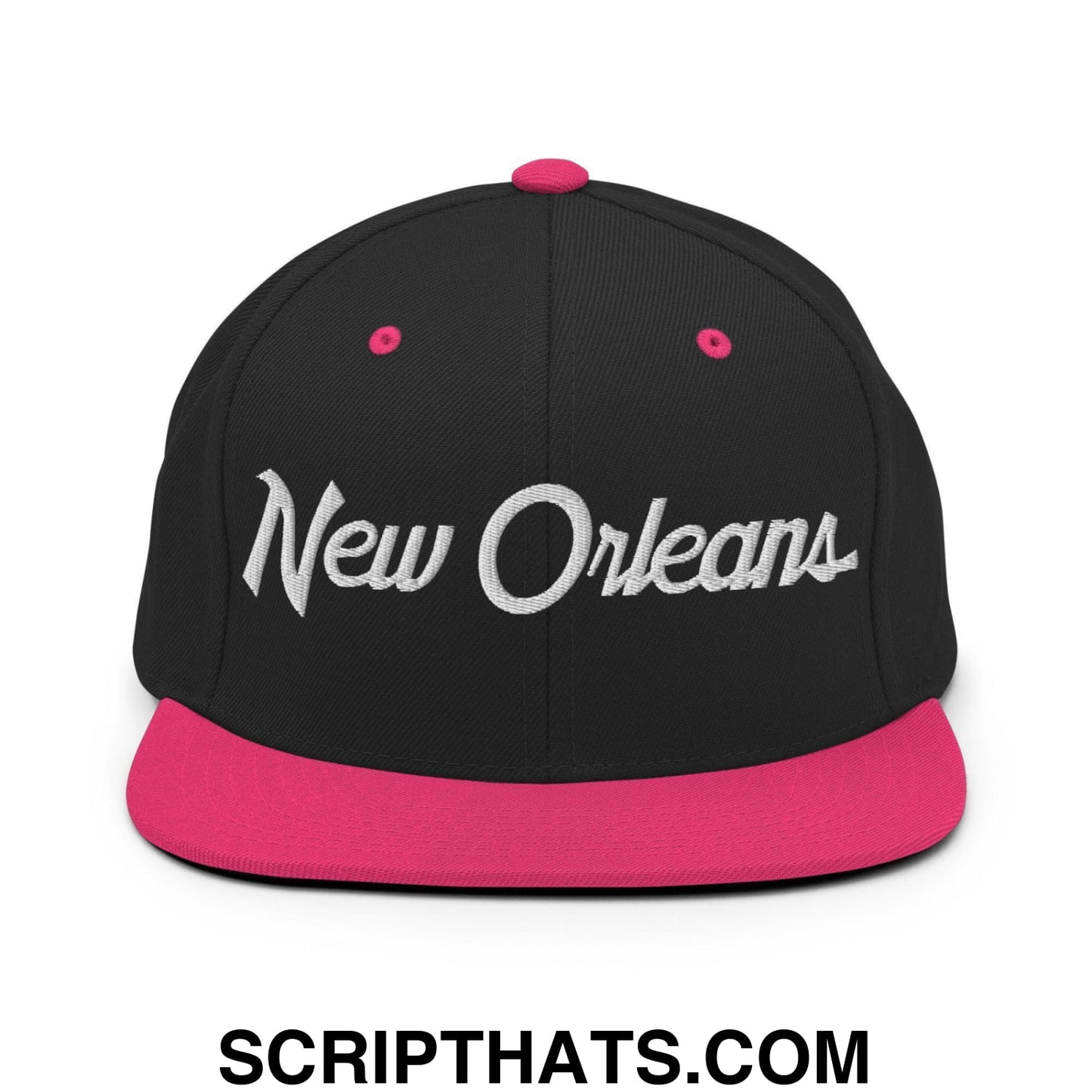 New Orleans Script Snapback Hat Black Neon Pink