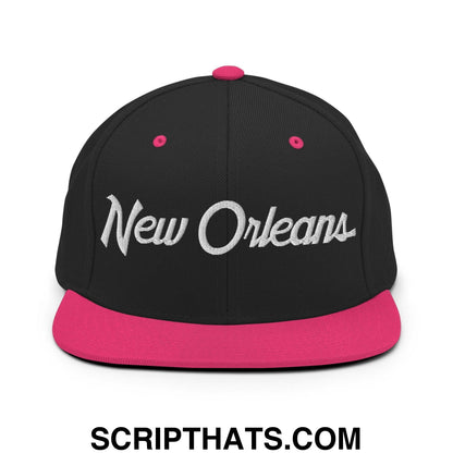 New Orleans Script Snapback Hat Black Neon Pink