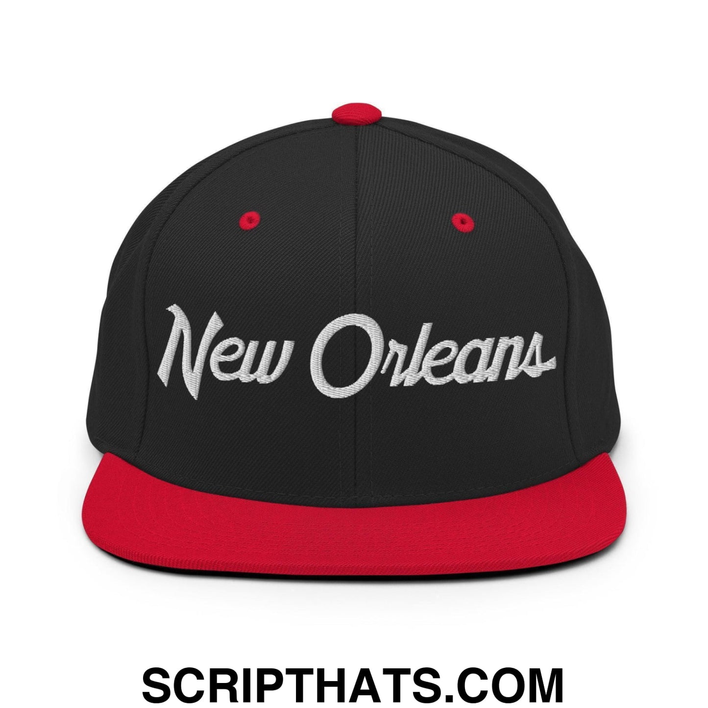 New Orleans Script Snapback Hat Black Red