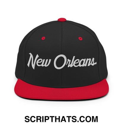 New Orleans Script Snapback Hat Black Red