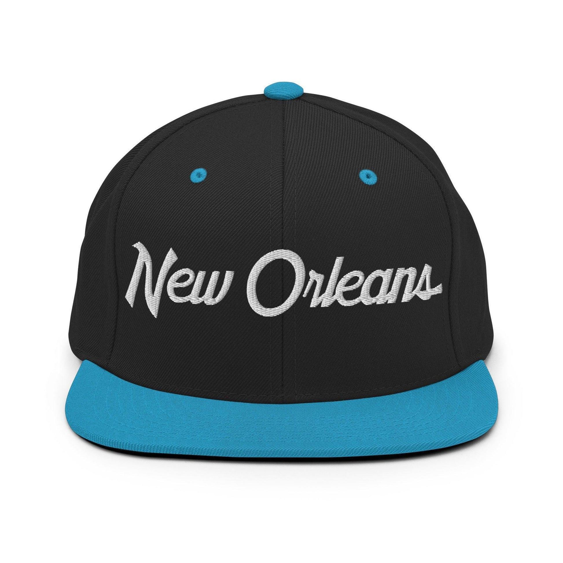 New Orleans Script Snapback Hat Black/ Teal