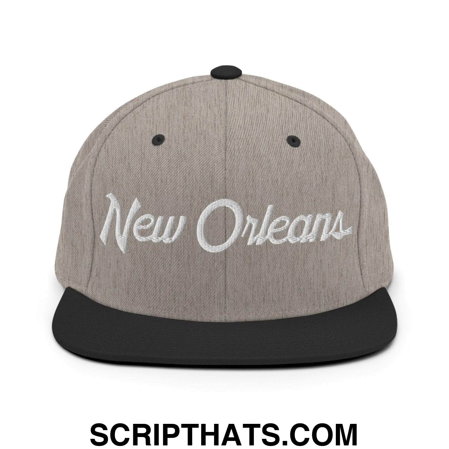 New Orleans Script Snapback Hat Heather Black