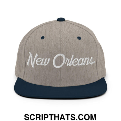 New Orleans Script Snapback Hat Heather Grey Navy