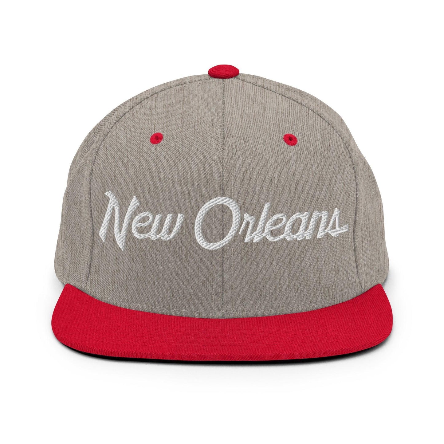 New Orleans Script Snapback Hat Heather Grey/ Red