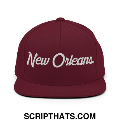 New Orleans Script Snapback Hat Maroon