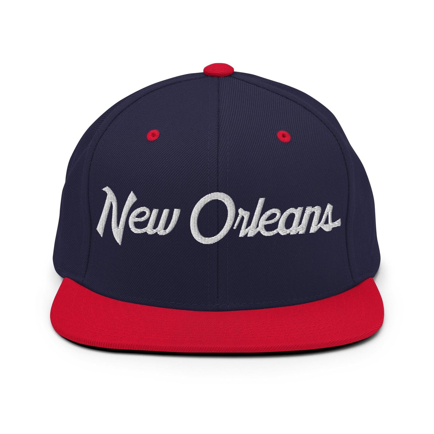 New Orleans Script Snapback Hat Navy/ Red