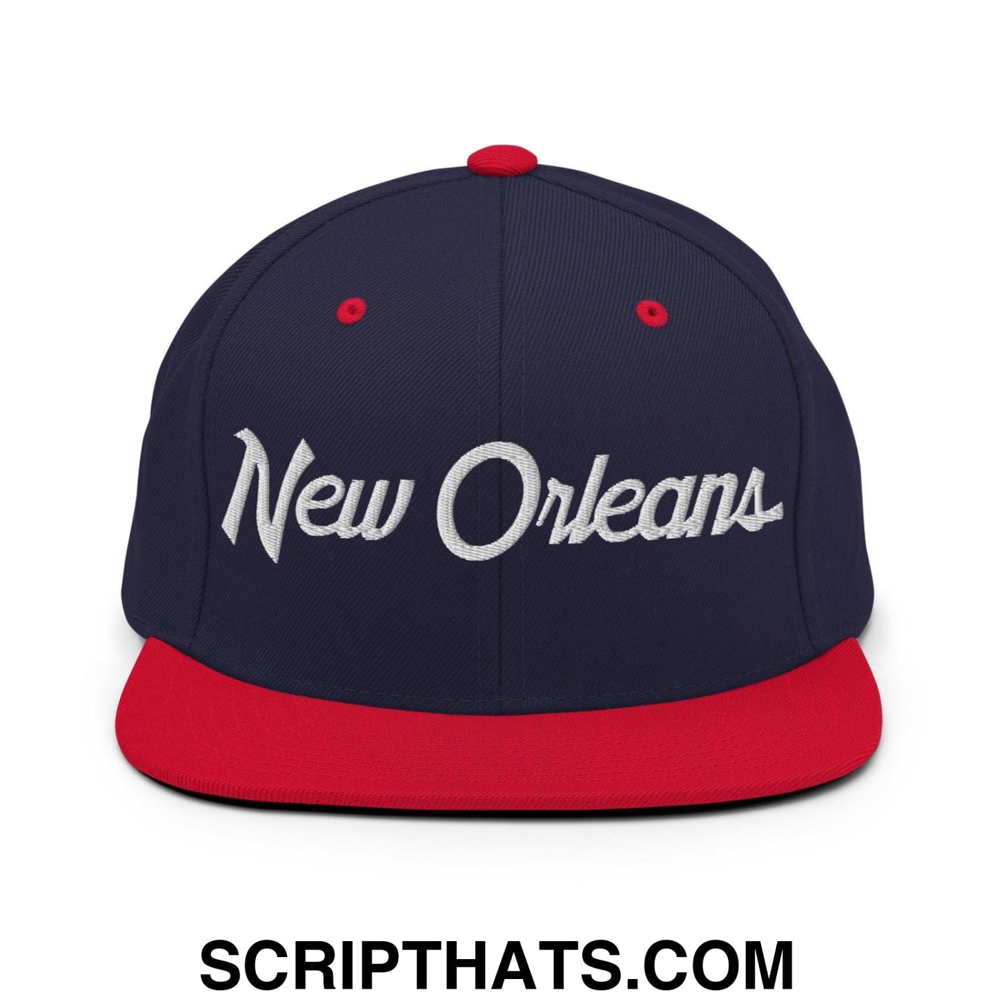New Orleans Script Snapback Hat Navy Red