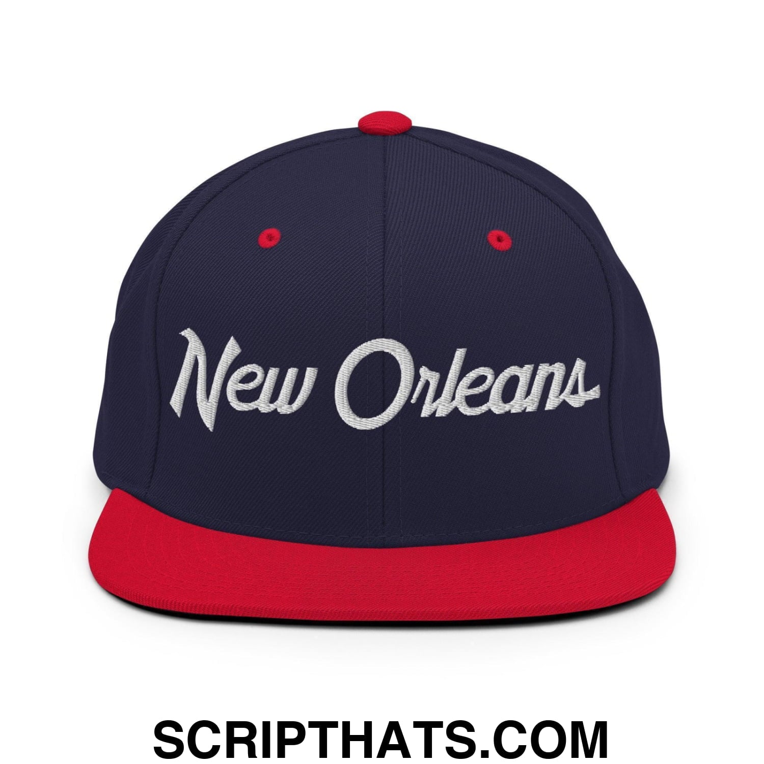 New Orleans Script Snapback Hat Navy Red