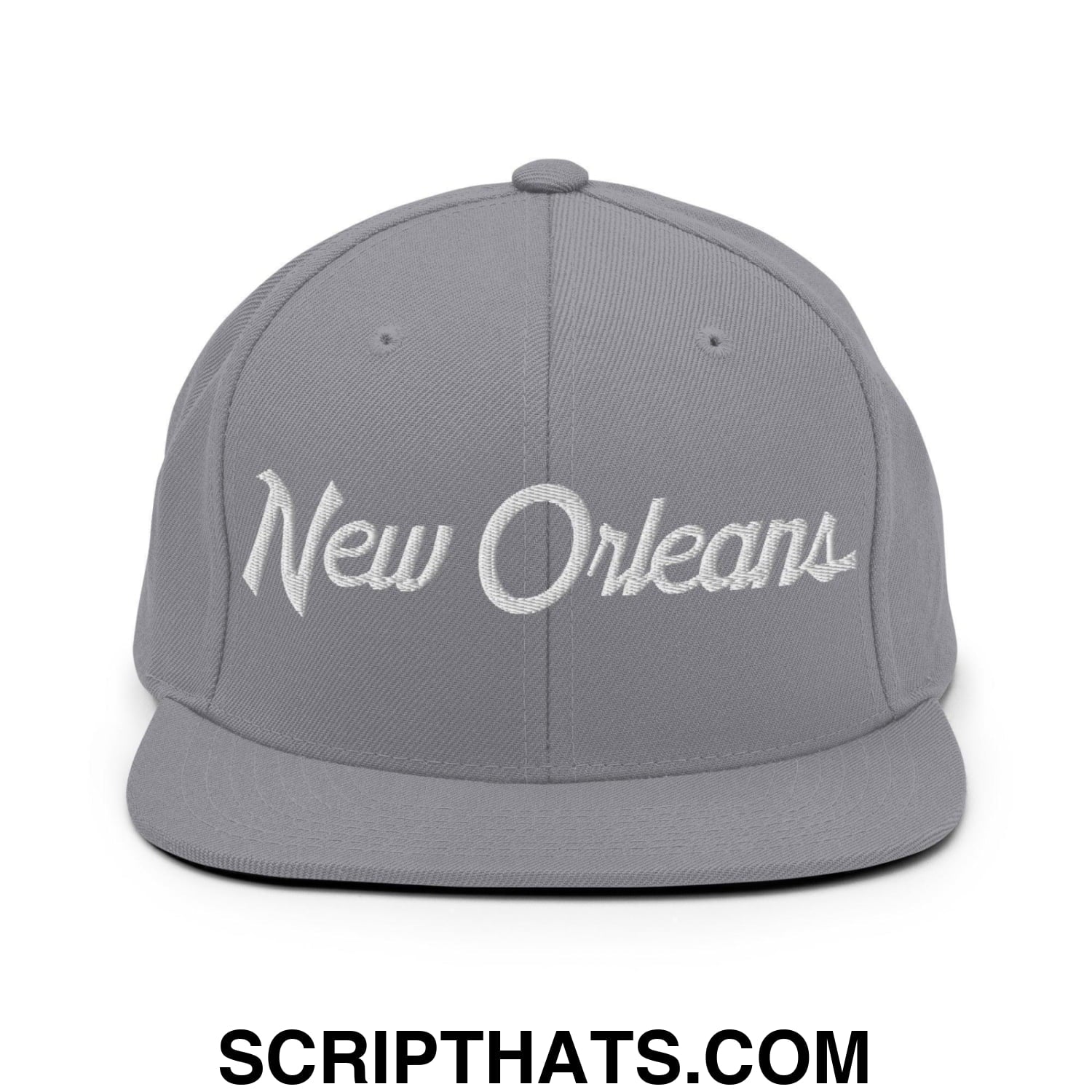 New Orleans Script Snapback Hat Silver
