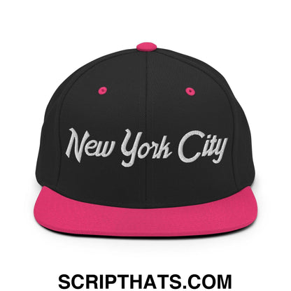 New York City Script Snapback Hat Black Neon Pink