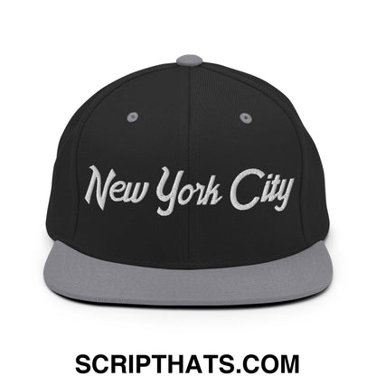New York City Script Snapback Hat Black Silver