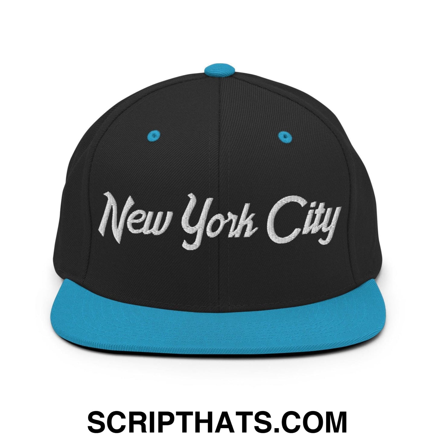 New York City Script Snapback Hat Black Teal