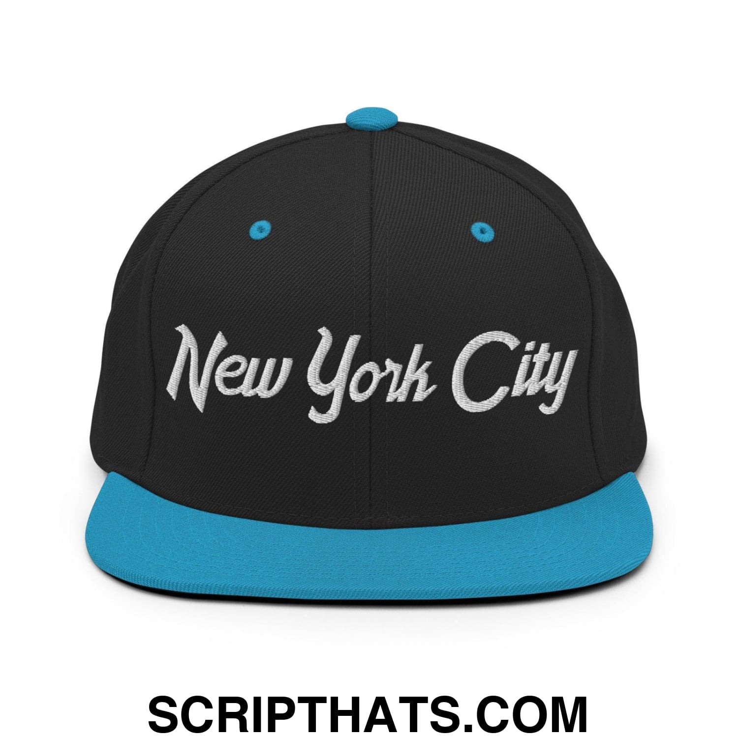 New York City Script Snapback Hat Black Teal