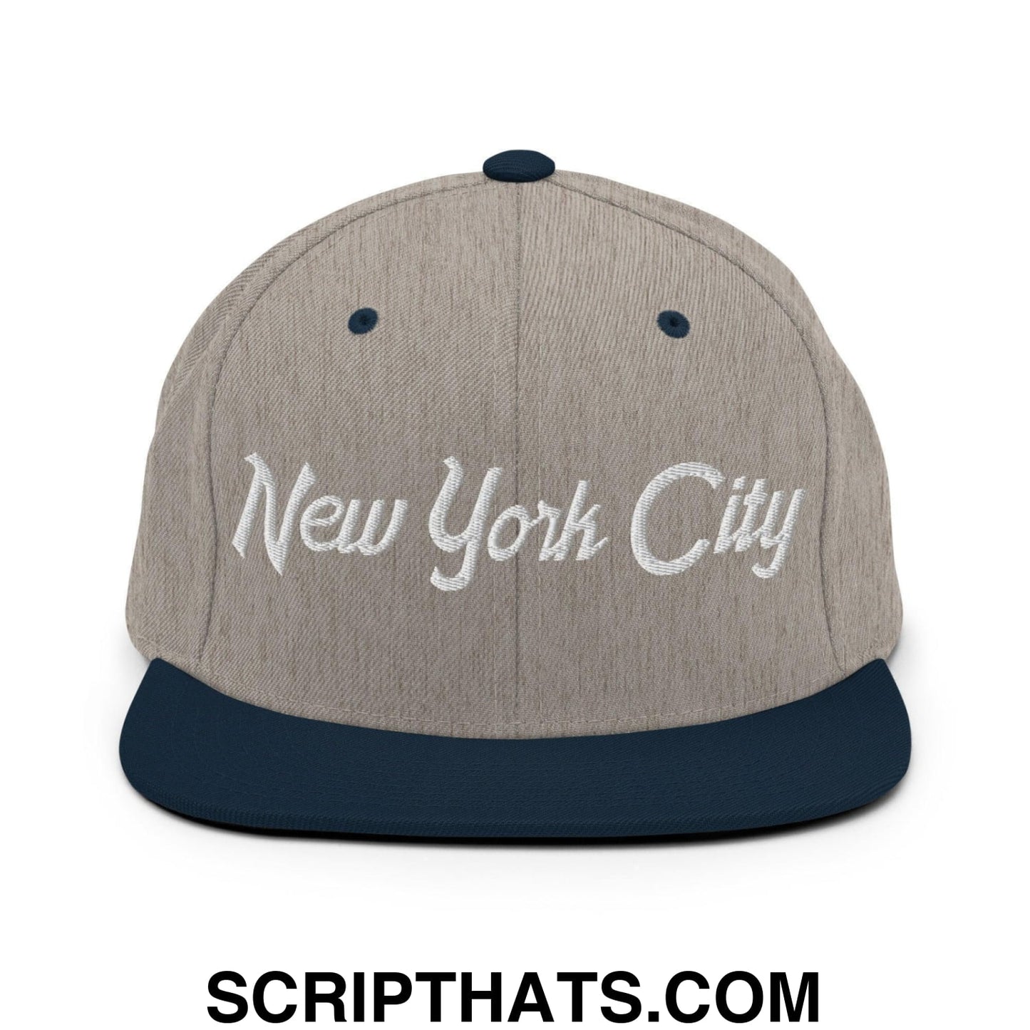 New York City Script Snapback Hat Heather Grey Navy