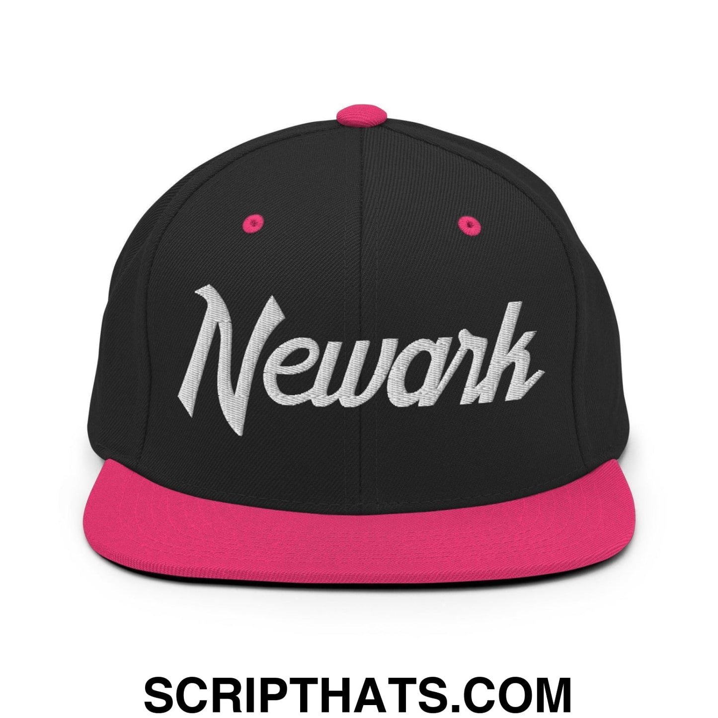 Newark Script Snapback Hat Black Neon Pink