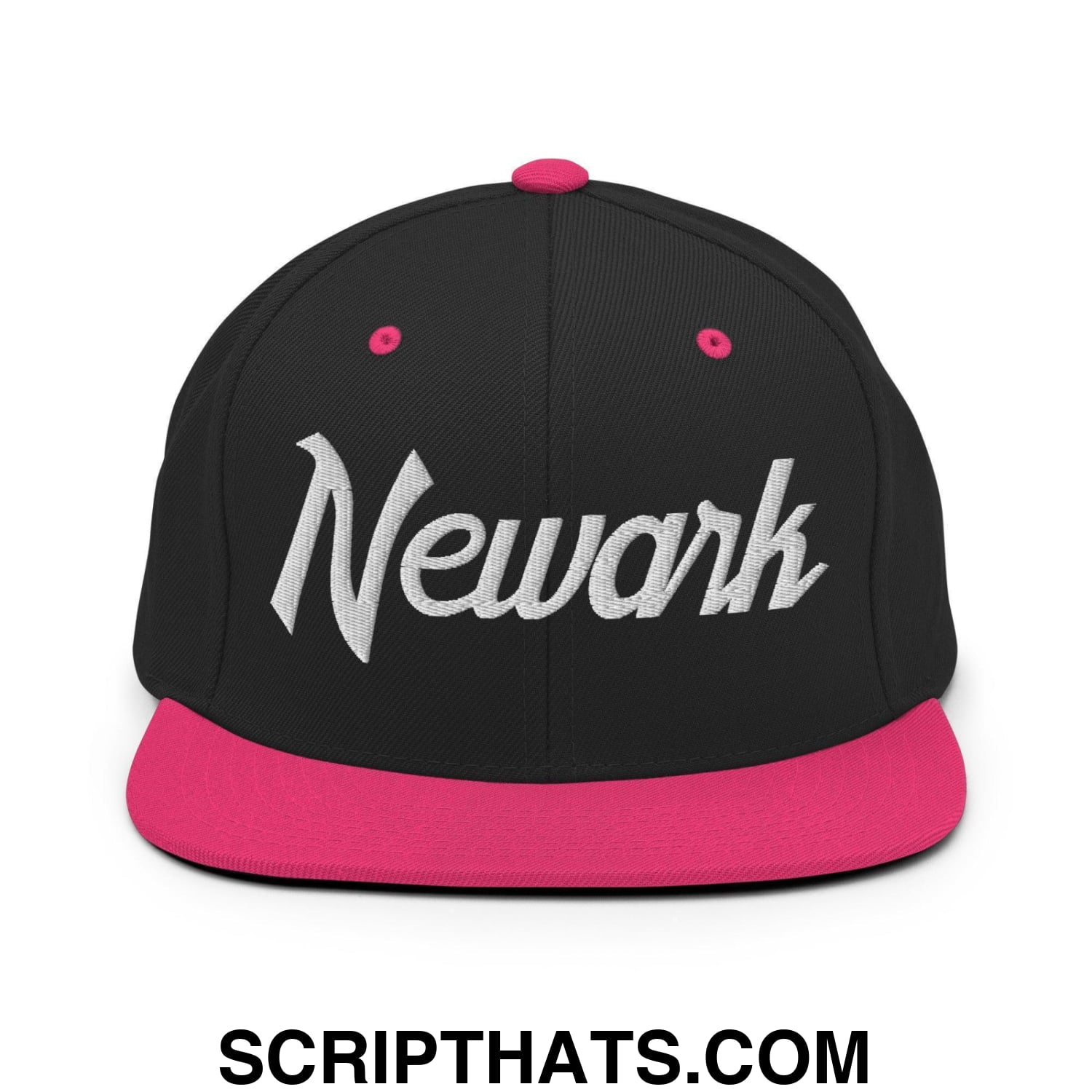 Newark Script Snapback Hat Black Neon Pink
