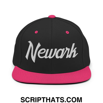 Newark Script Snapback Hat Black Neon Pink