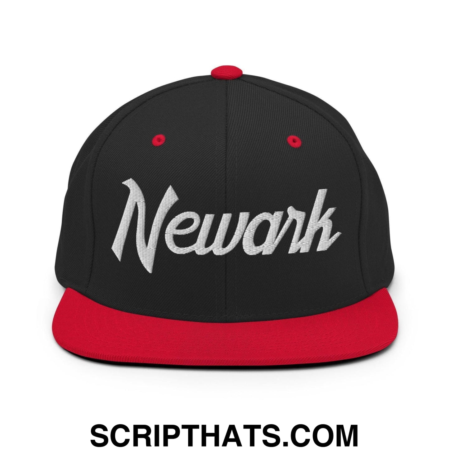 Newark Script Snapback Hat Black Red