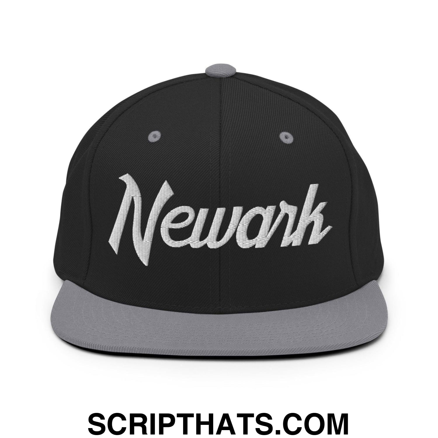 Newark Script Snapback Hat Black Silver