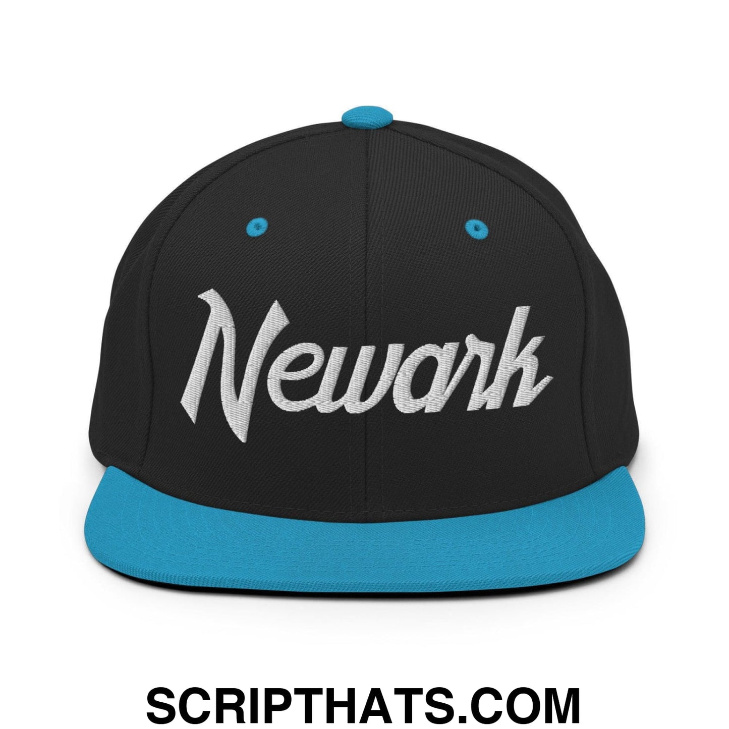 Newark Script Snapback Hat Black Teal