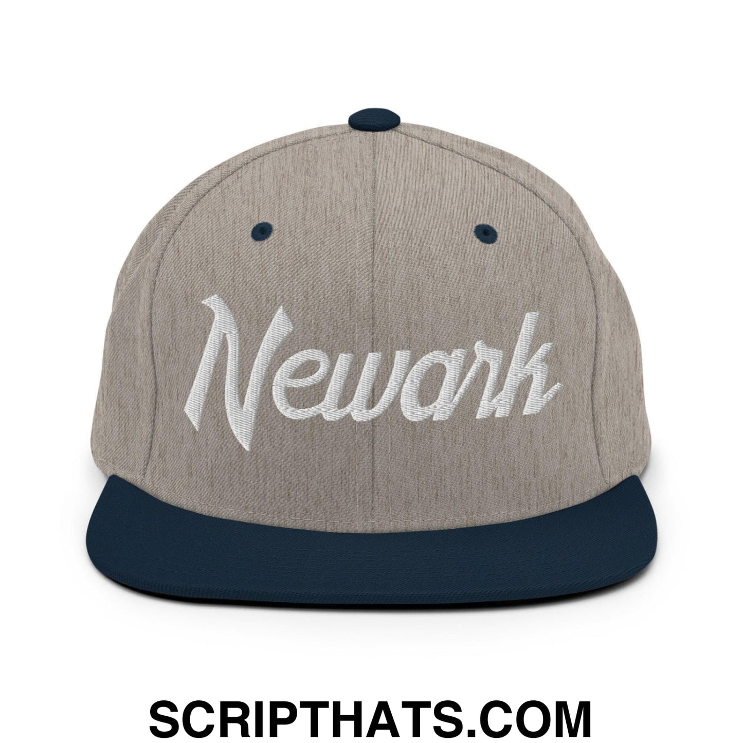 Newark Script Snapback Hat Heather Grey Navy