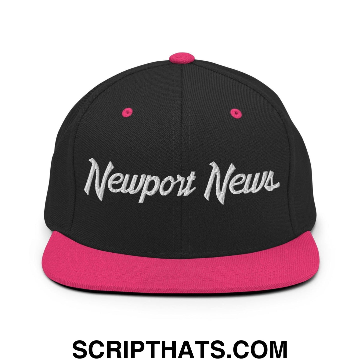Newport News Script Snapback Hat Black Neon Pink