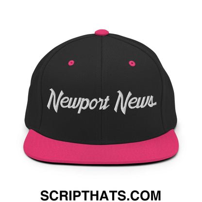 Newport News Script Snapback Hat Black Neon Pink