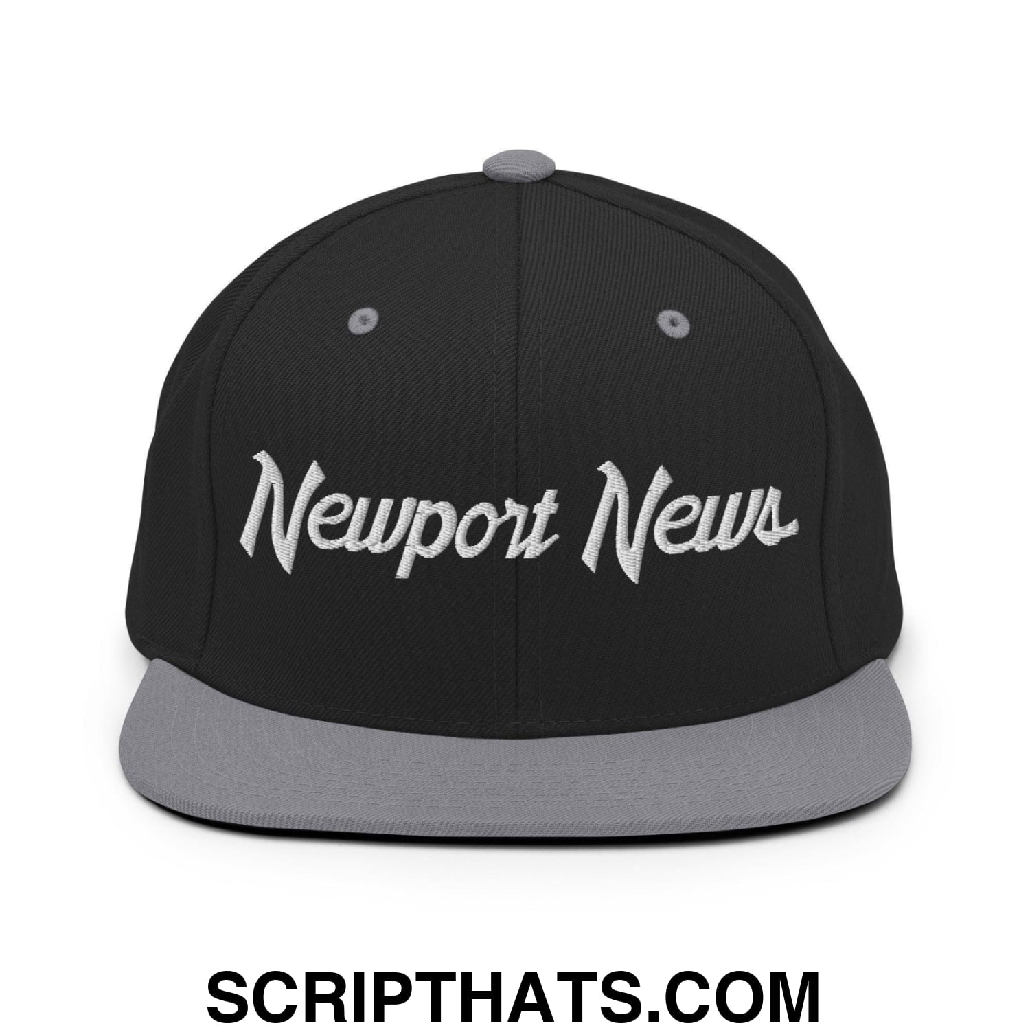 Newport News Script Snapback Hat Black Silver
