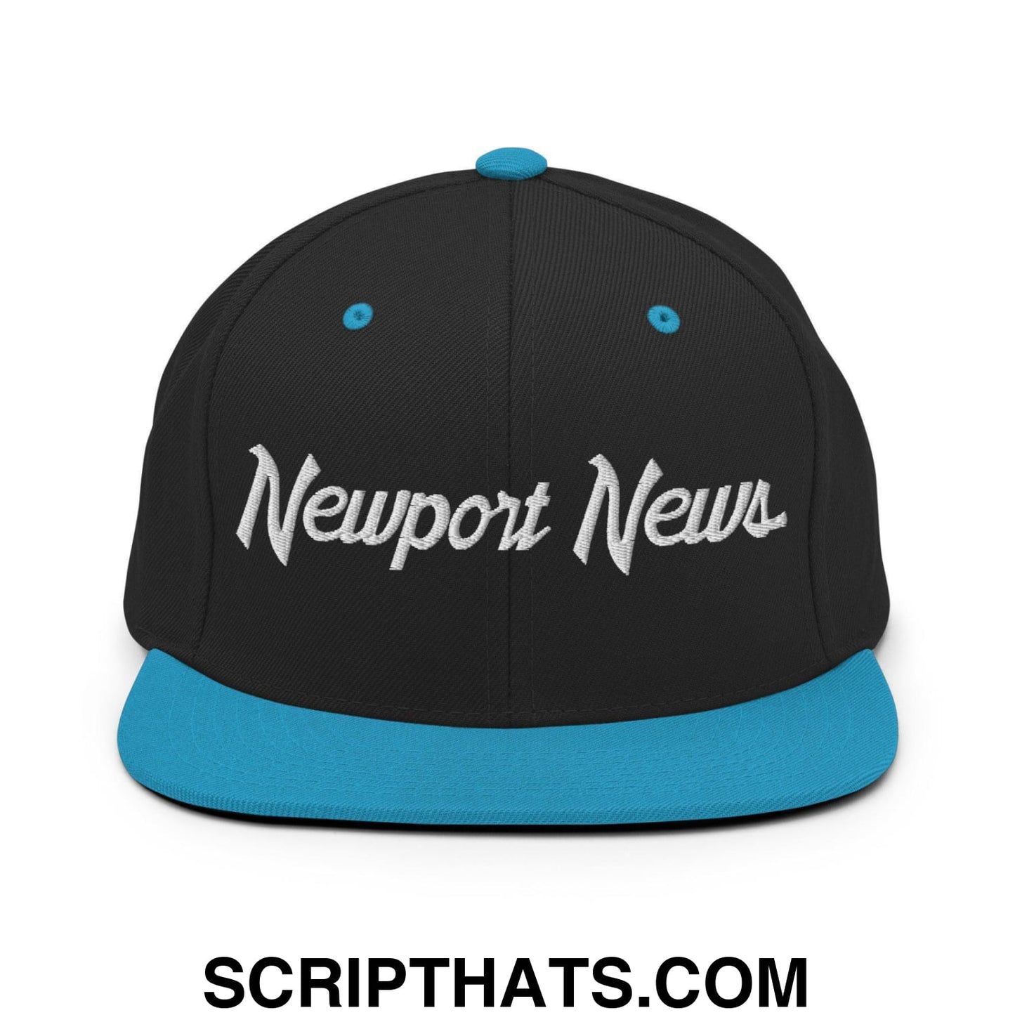 Newport News Script Snapback Hat Black Teal