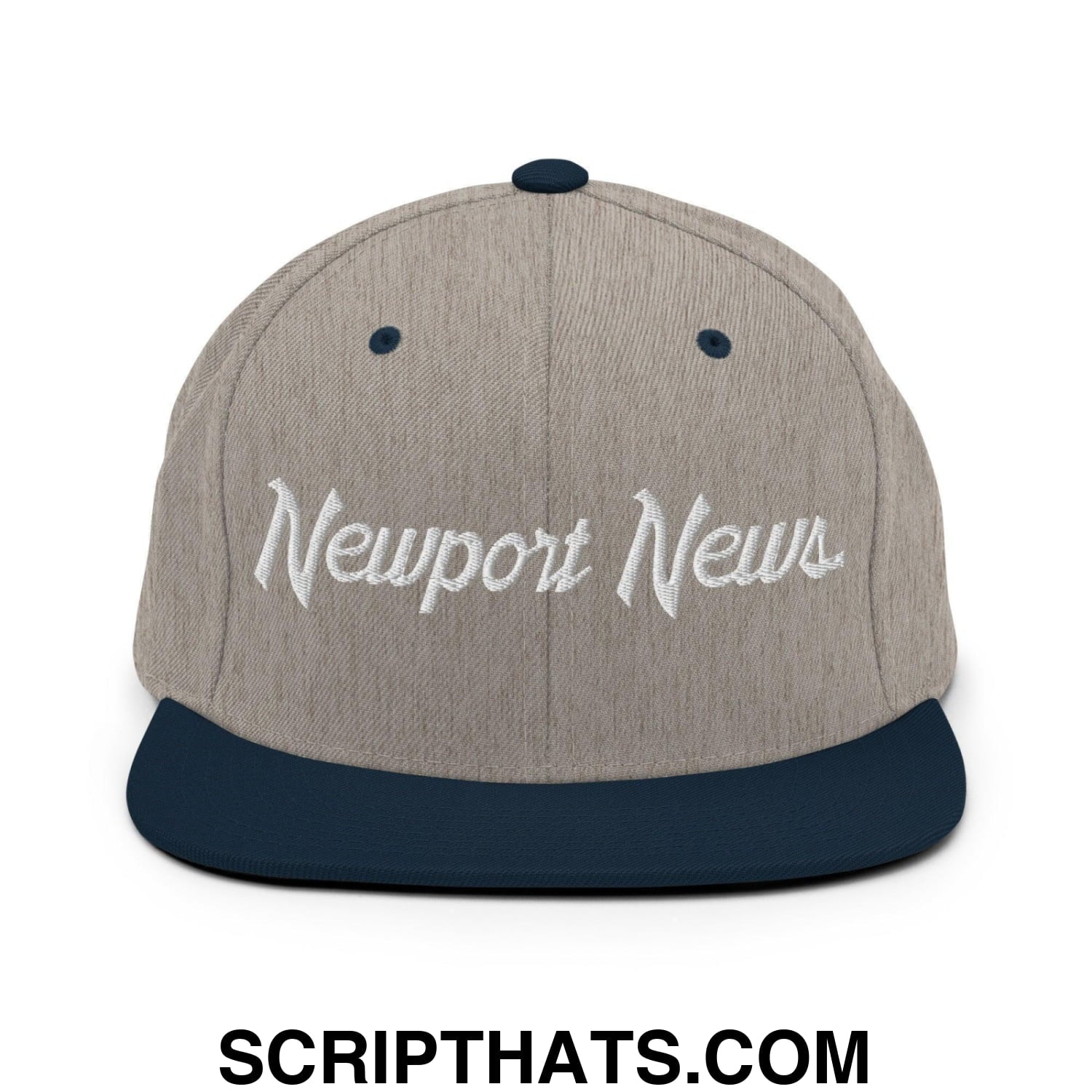Newport News Script Snapback Hat Heather Grey Navy