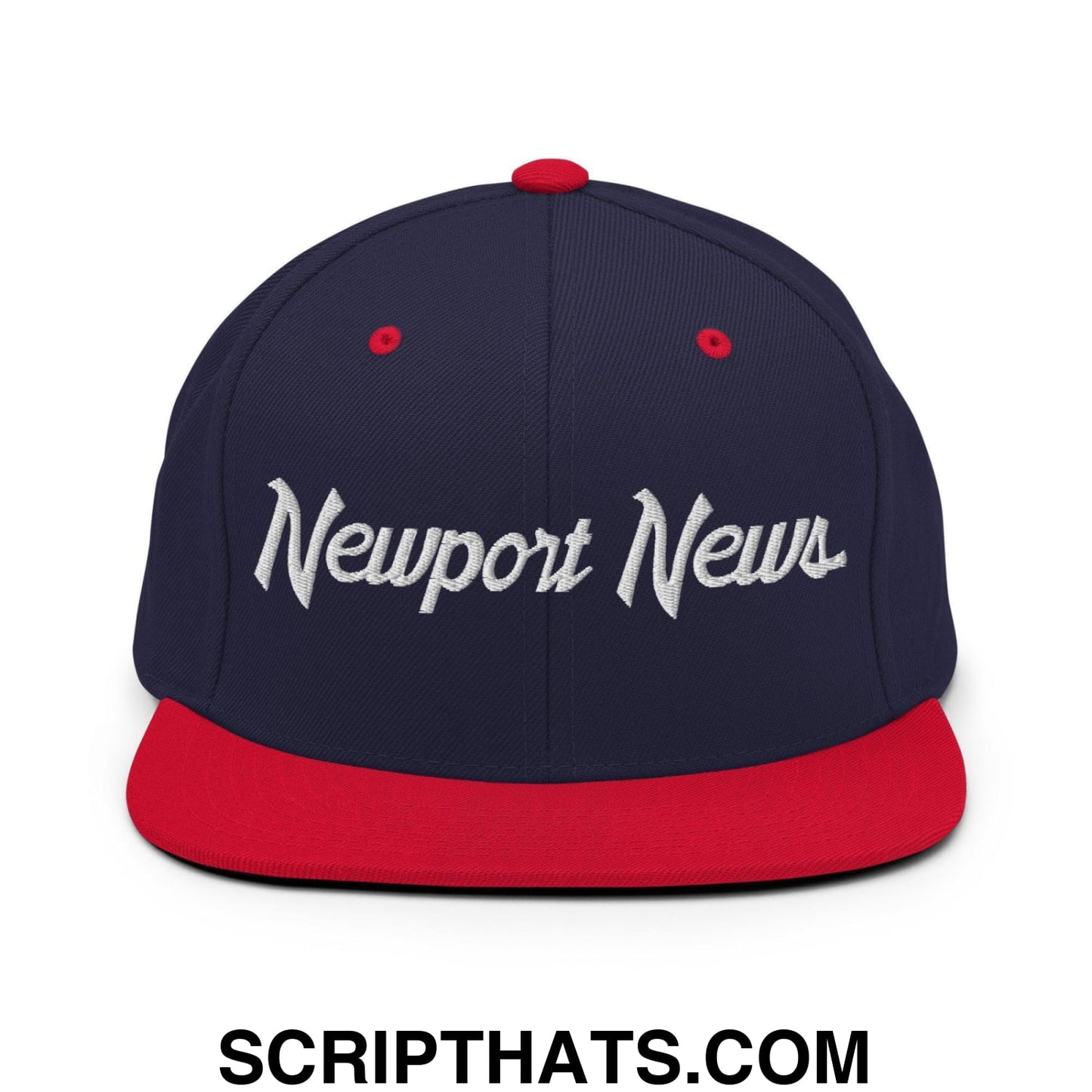 Newport News Script Snapback Hat Navy Red