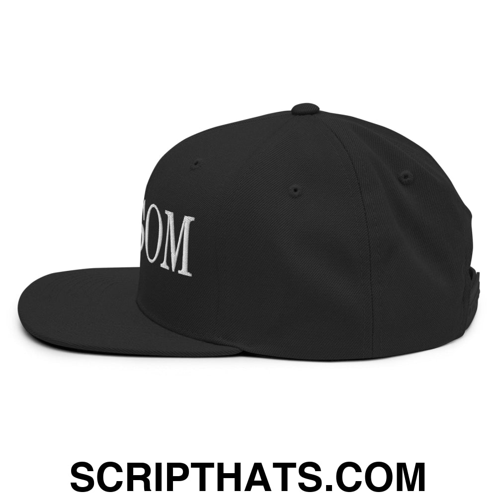 Newsom Embroidered Flat Bill Brim Snapback Hat Black