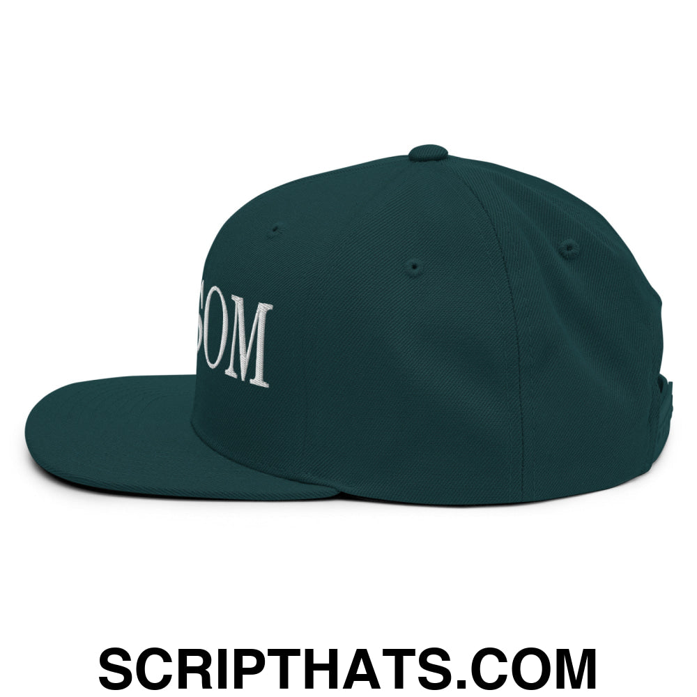 Newsom Embroidered Flat Bill Brim Snapback Hat Spruce