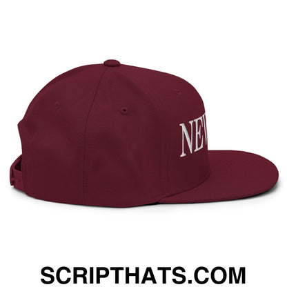 Newsom Embroidered Flat Bill Brim Snapback Hat Maroon
